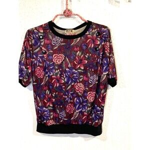 Vintage 90s Act III Floral Tee With Button Accent Size Medium